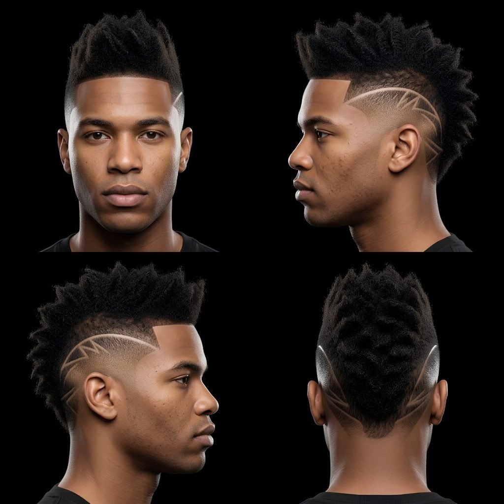 Burst Fade Mohawk with Razor Design