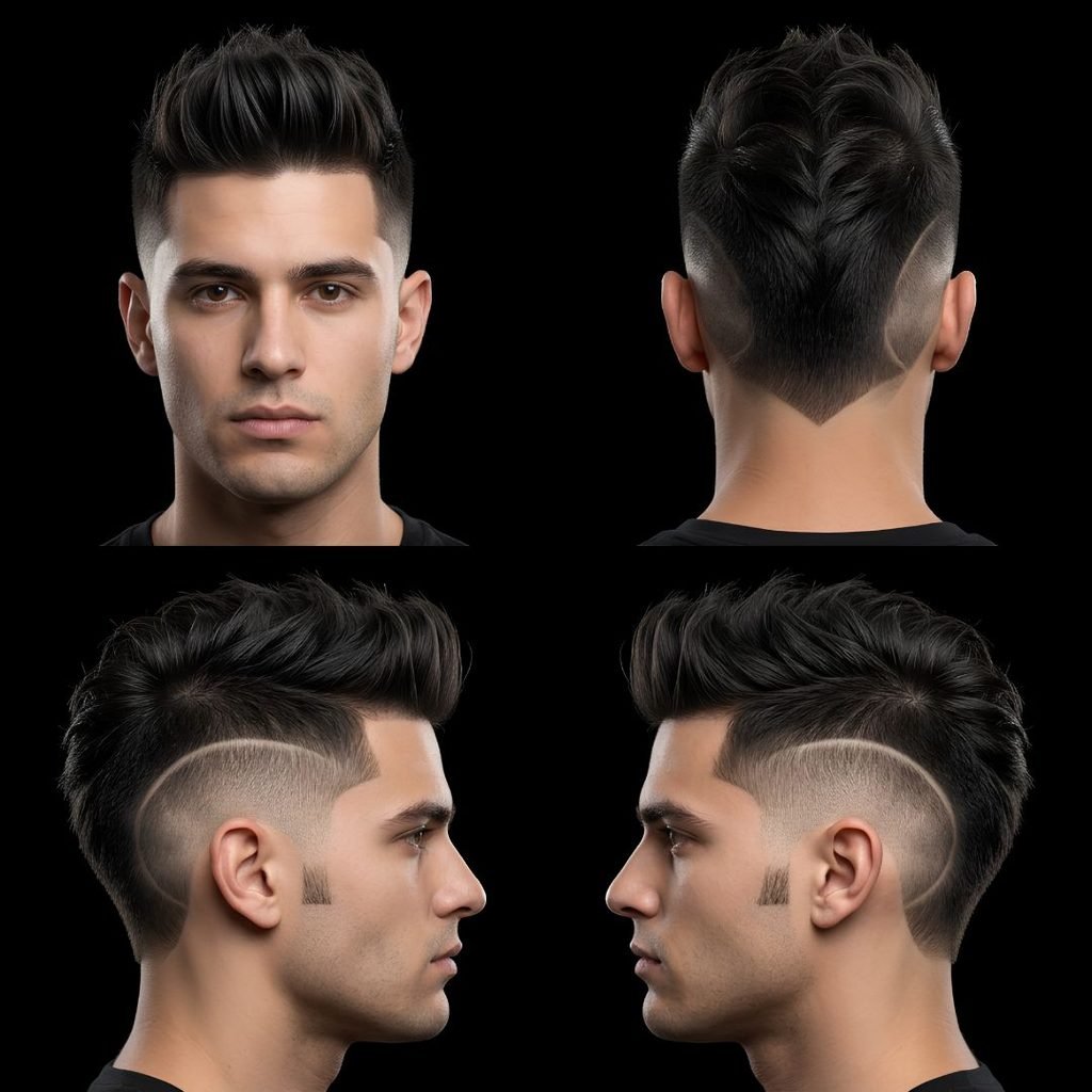 Burst Fade Mohawk with V-Cut Neckline