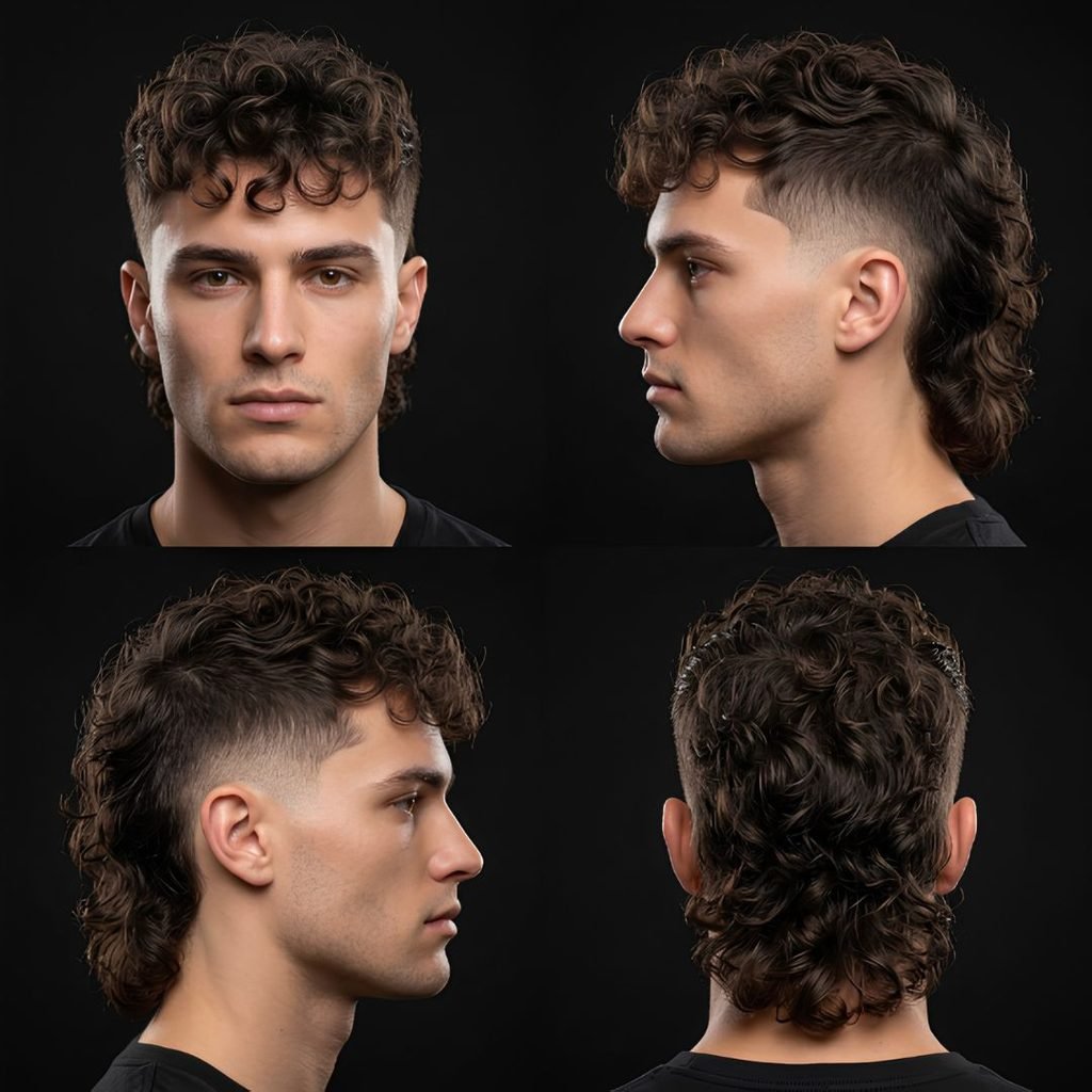 Curly Burst Fade Mullet
