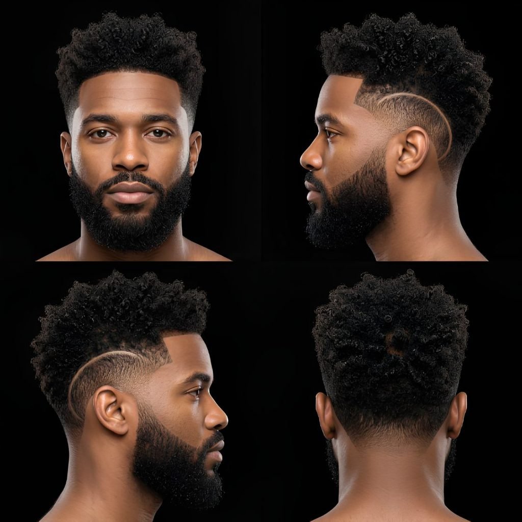 Curly Burst Fade with Beard