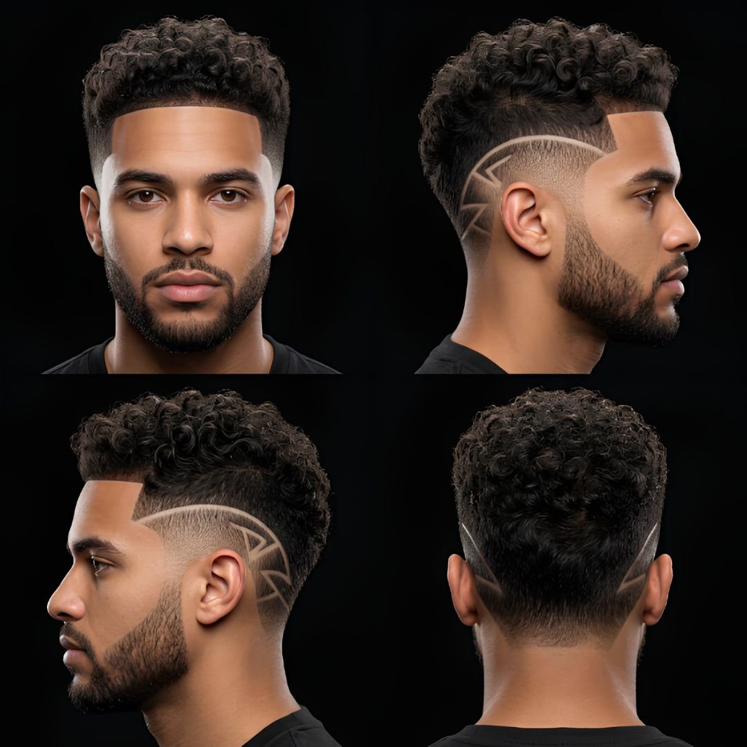 Curly Burst Fade with Design