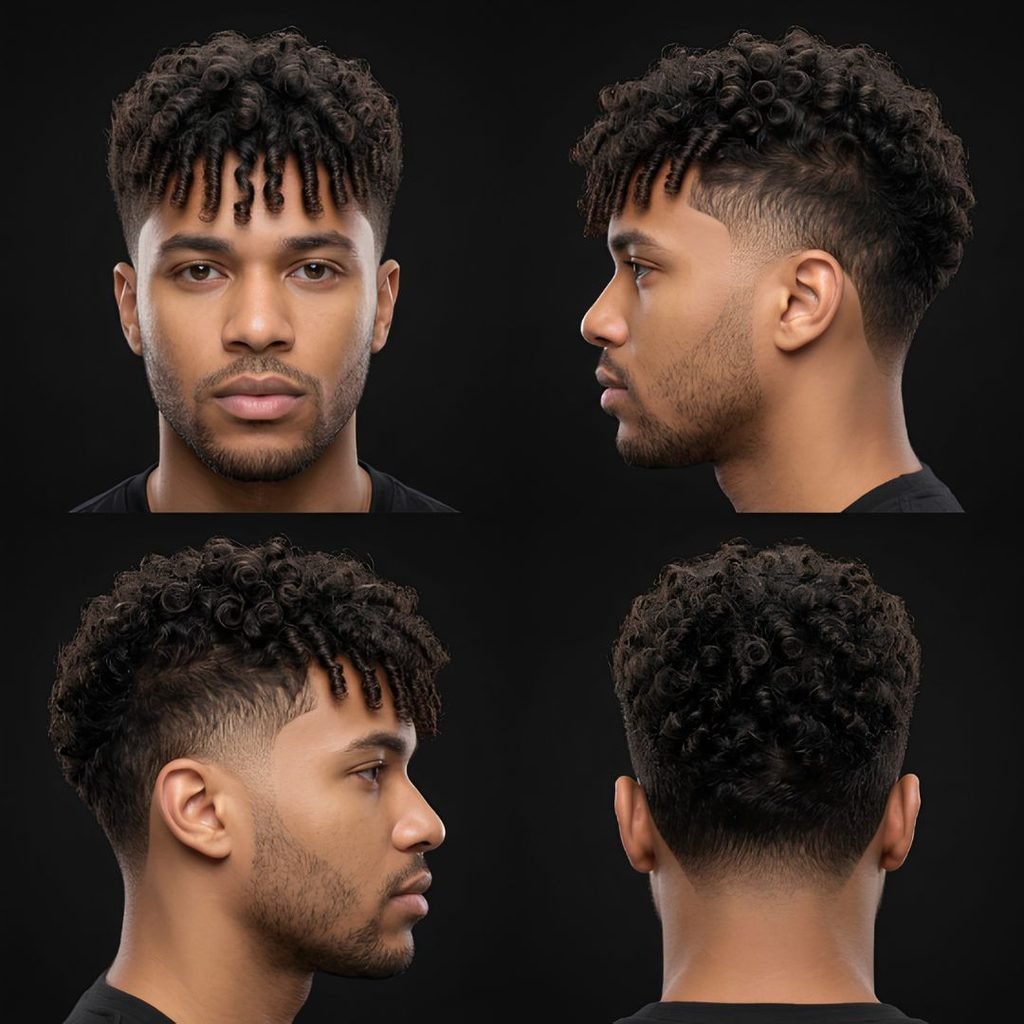 Curly Burst Fade with Fringe