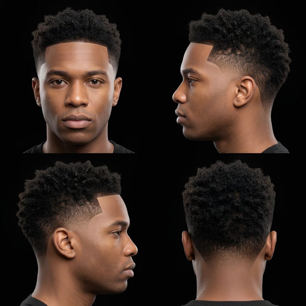 Curly Burst Fade with Line Up