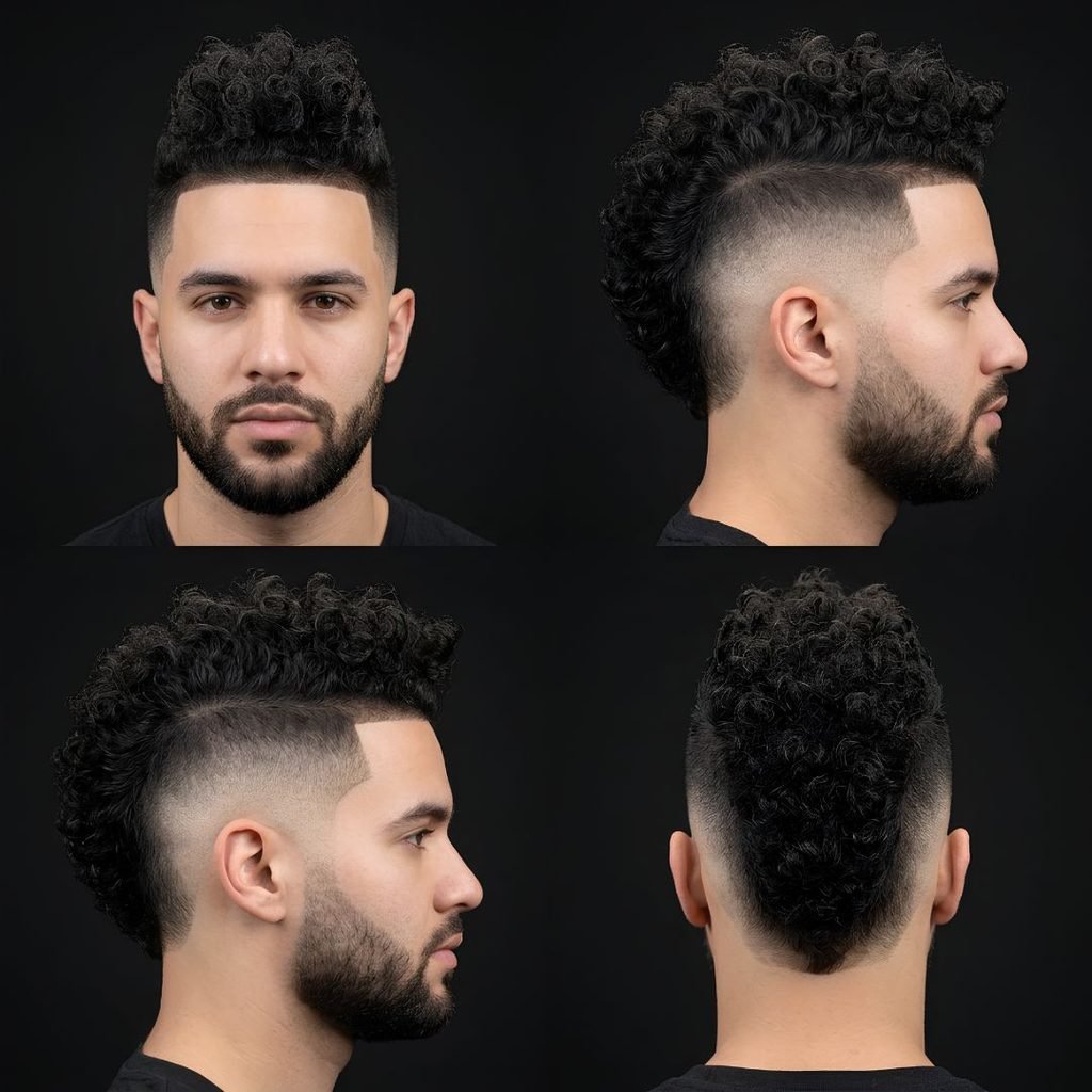 Curly Top Burst Fade Mohawk
