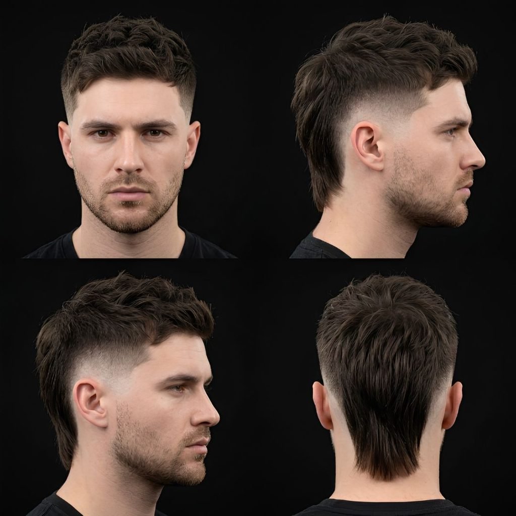 Mid Burst Fade Mullet