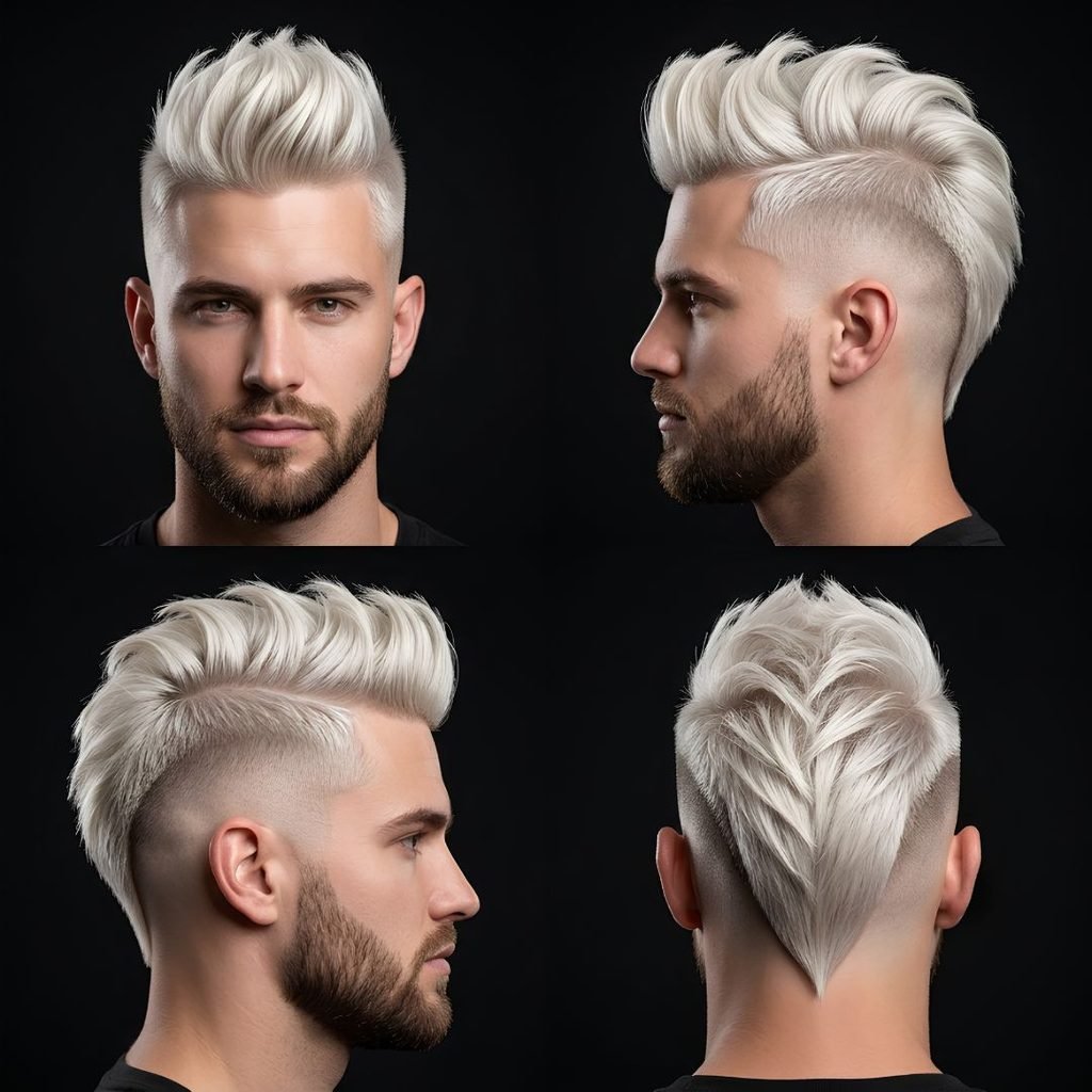 Platinum Blonde Burst Fade Mohawk
