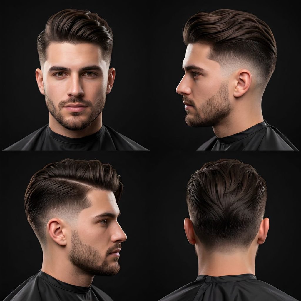 Side Part Long Hair Burst Fade