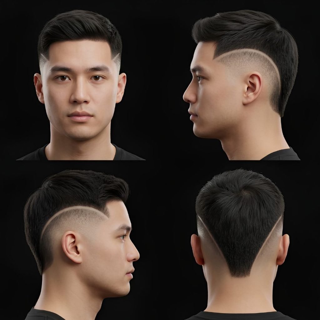 Straight Hair Mid Burst Fade