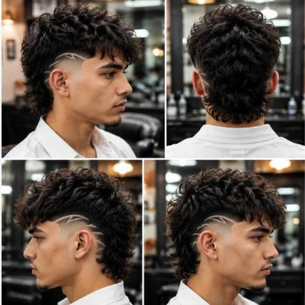 11. Burst Fade Mullet with Design
