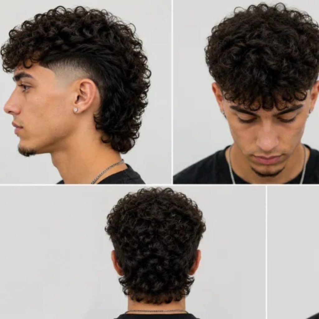 4. Curly Hair Burst Fade Mullet