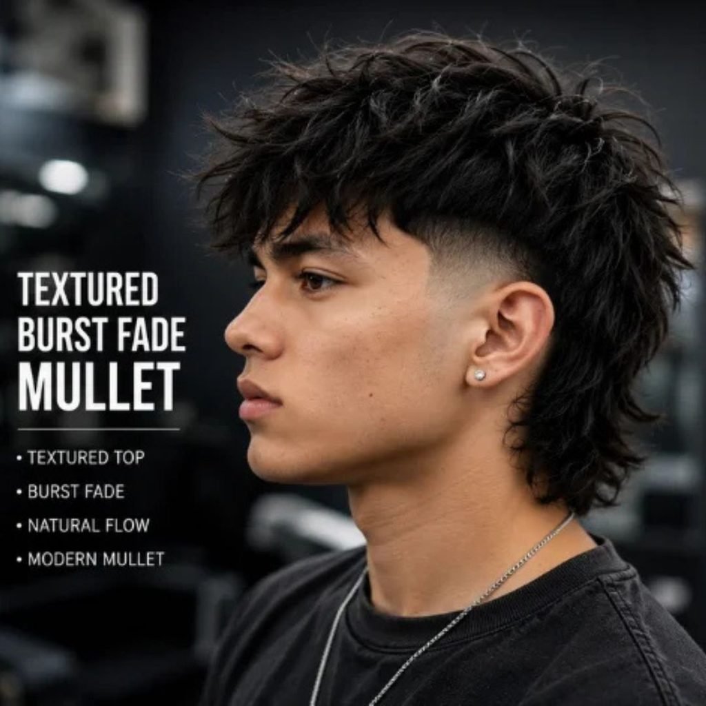 7. Textured Burst Fade Mullet